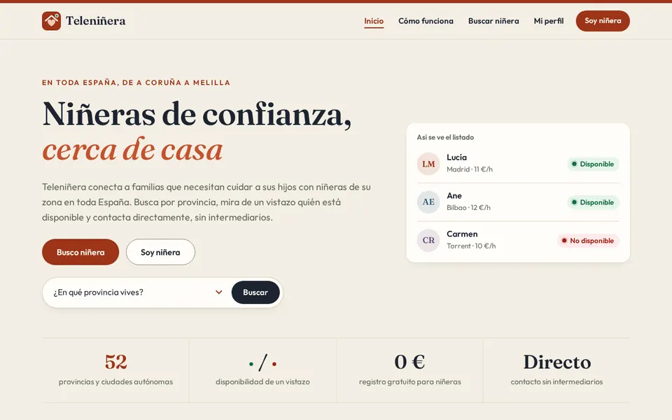 Captura de la web Teleniñera en ordenador