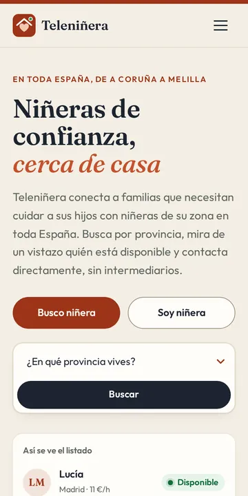 Captura de la web Teleniñera en el móvil